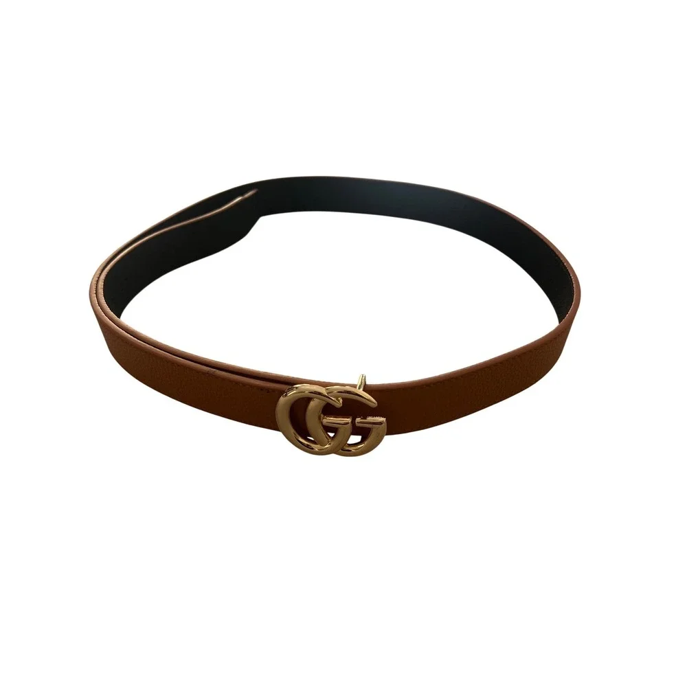 Womens Reversible Fashion Belt Black Tan Pebbled Gold Double G Buckle 49 Inch